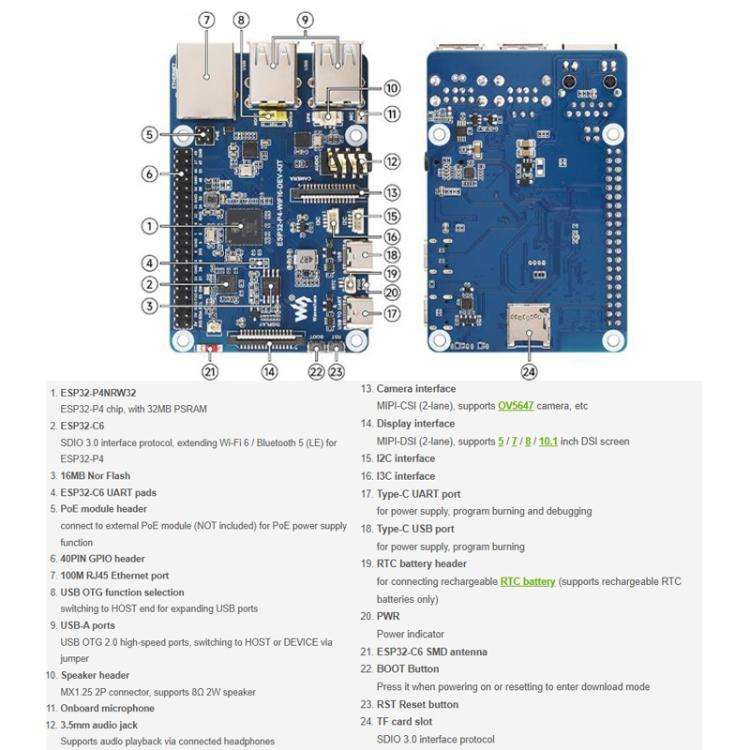 WAVESHARE ESP32-P4-WIFI6-DEV-KIT High-Performance Development Board Supports Wi-Fi 6 And Bluetoot...