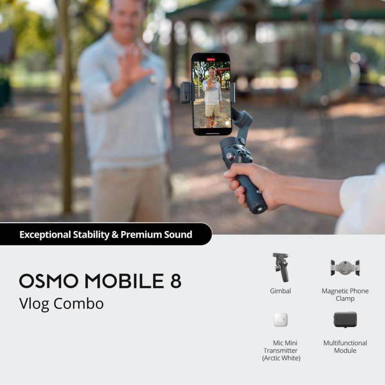 Original Osmo Mobile 8 Vlog Combo With Mic Mini Transmitter(White)
