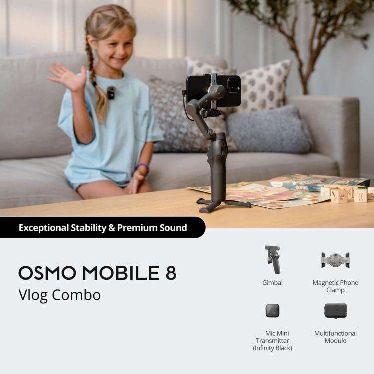 Original Osmo Mobile 8 Vlog Combo With Mic Mini Transmitter(Black)