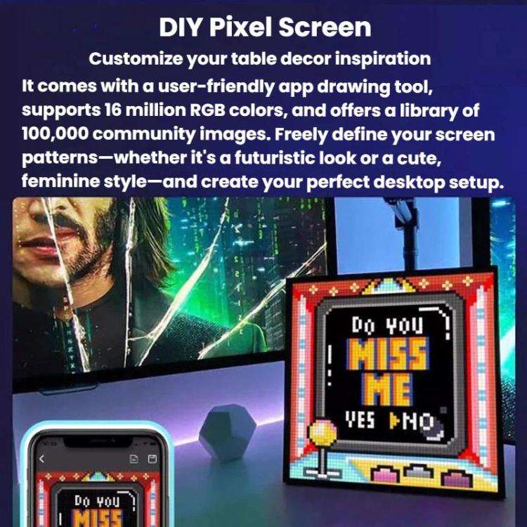 Divoom 16 x 16 Dynamic Smart Pixel Screen DIY Photo Frame Alarm Clock With Buzzer