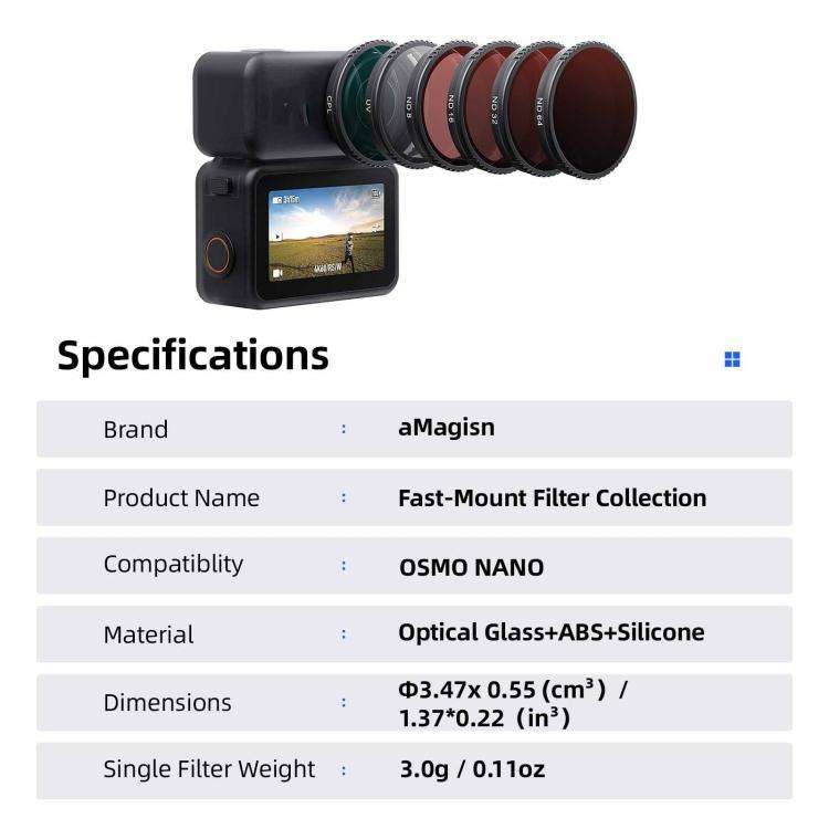 For DJI Osmo Nano aMagisn Quick-Change Snap-On Filter ND8+ND16+ND32+ND64