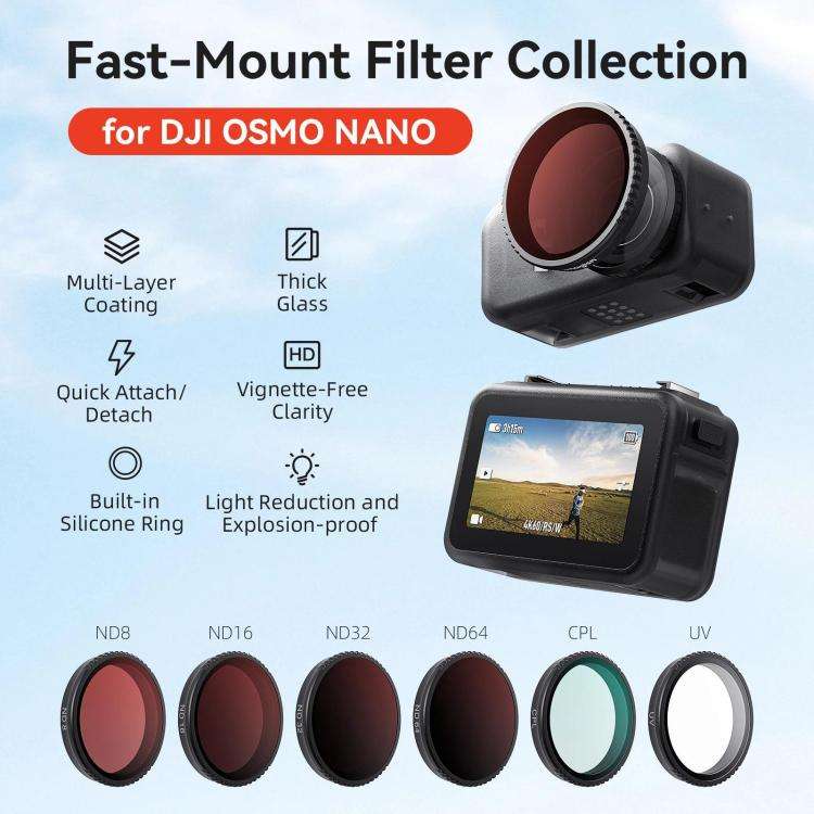 For DJI Osmo Nano aMagisn Quick-Change Snap-On Filter ND8+ND16+ND32+ND64