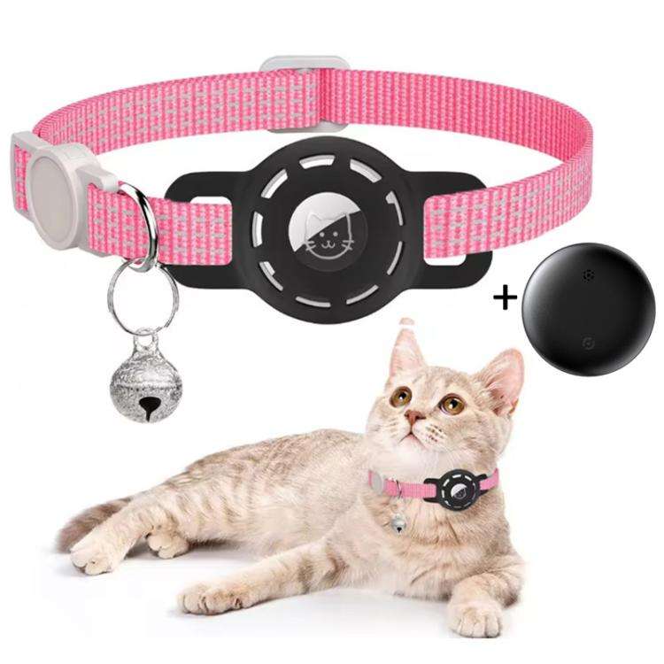 Pet Cat Tracker Collar With S10 GPS Locator Compatible with Apple Find My(Pink+Black)