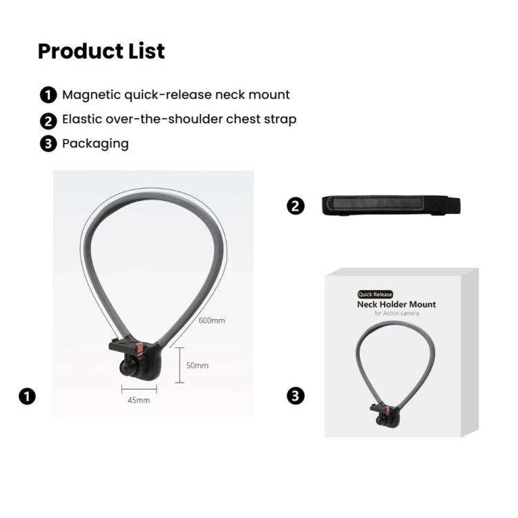Magnetic Quick-Release Neck Mount For DJI Osmo 360 / Action 5 Pro/ 4 / 3 with 360-Degree Rotating...