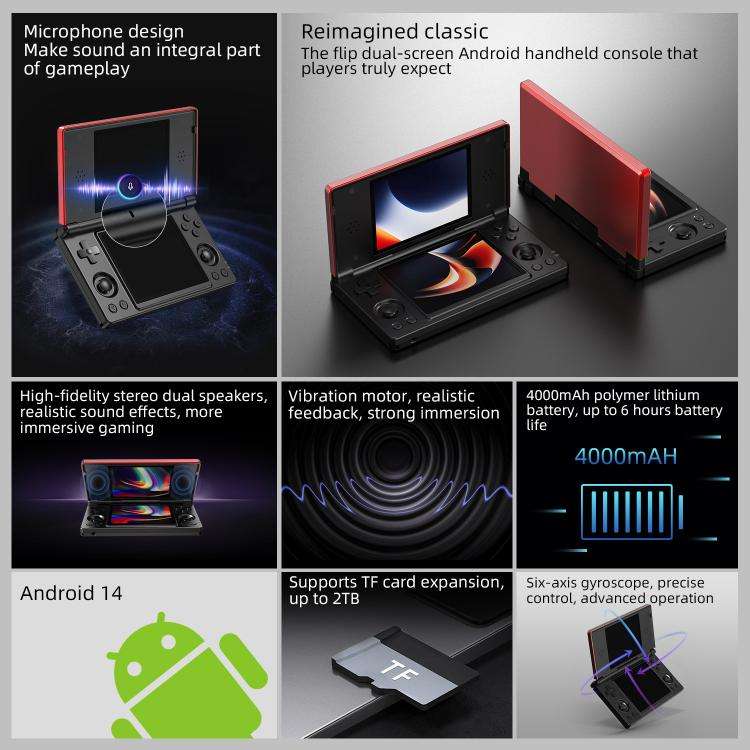 ANBERNIC RG DS Flip Dual-Screen Handheld Game Console 4-Inch IPS Touchscreen AI Gaming Device 3+3...
