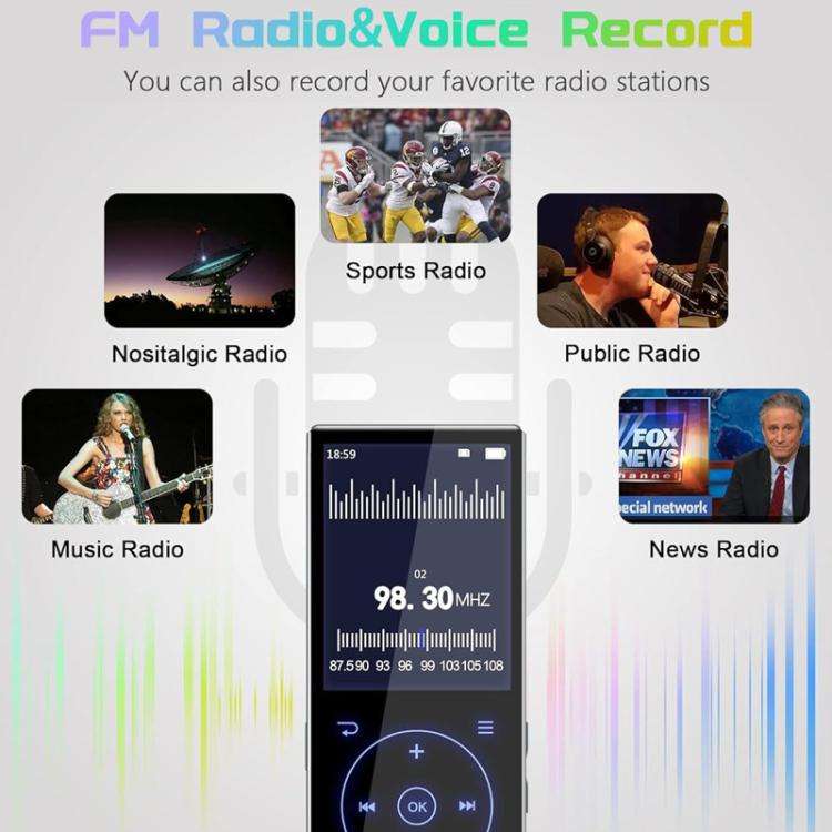 2.4 inch Colorful Screen MP3 Music Player With Bluetooth 5.0 Speaker, Memory Capacity: 16GB(Black)
