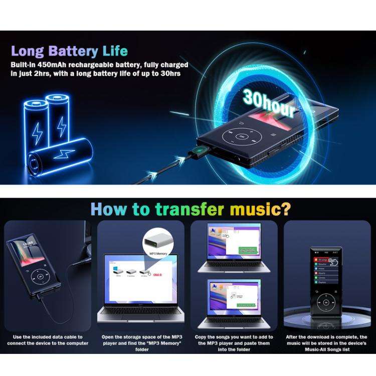 2.4 inch Colorful Screen MP3 Music Player With Bluetooth 5.0 Speaker, Memory Capacity: 16GB(Black)