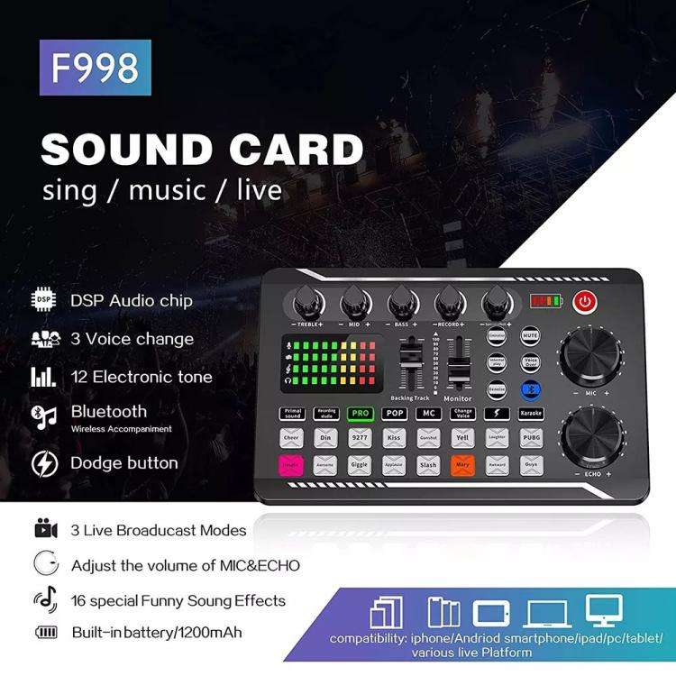 F998 Sound Card With BM800 Condenser Microphone Set Complete Karaoke And Broadcasting Kit 240 Can...