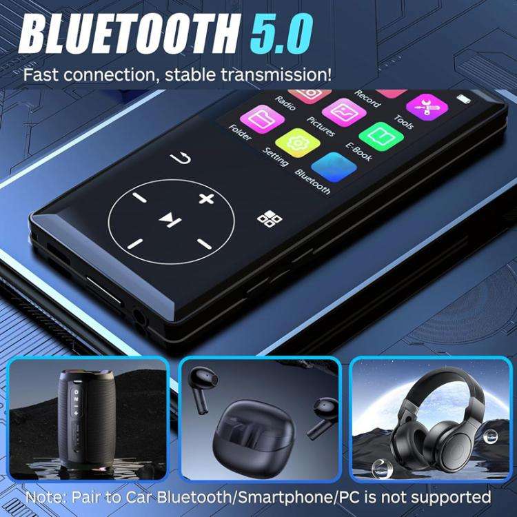 Compact Touchscreen MP3 Portable Player Bluetooth Walkman, Memory Capacity: 16GB(Black)