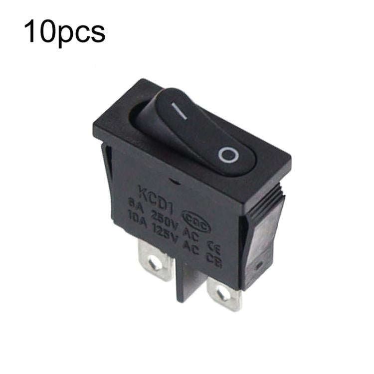 KCD1-110 10pcs Slim Flat Rocker Switch 2-Pin 2-Position Instrument Switch(Black)