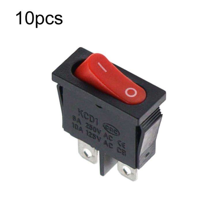 KCD1-110 10pcs Slim Flat Rocker Switch 2-Pin 2-Position Instrument Switch(Red)
