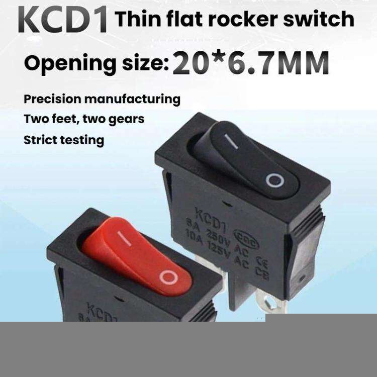 KCD1-110 10pcs Slim Flat Rocker Switch 2-Pin 2-Position Instrument Switch(Black)