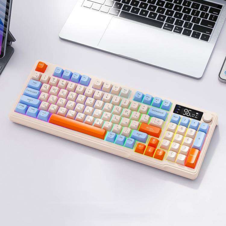 FREE WOLF M96 Wireless Bluetooth Dual-Mode Russian Keyboard PBT Dome Display Gaming Keyboard(Blue...