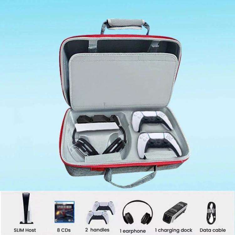 For PS5 Slim Console & Accessories Carrying Case with Headphone Compartment Double-Layer Storage ...