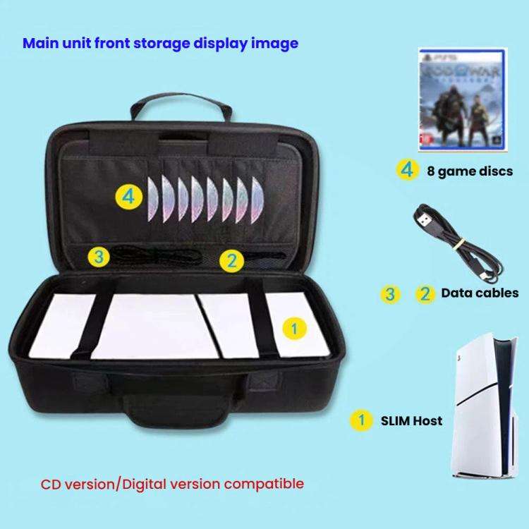 For PS5 Slim Console & Accessories Carrying Case with Headphone Compartment Double-Layer Storage ...