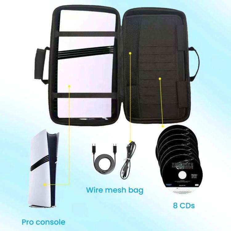 For PS5 Pro Console & Accessories Carrying Case with Headphone Compartment Double-Layer Storage B...