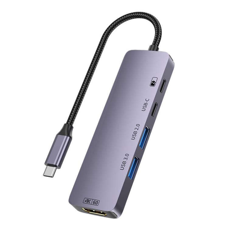 T615 Type-C 5 In 1 Docking Station HDMI 4K 60Hz Screen Mirroring Converter USB 3.0 Splitter Lapto...