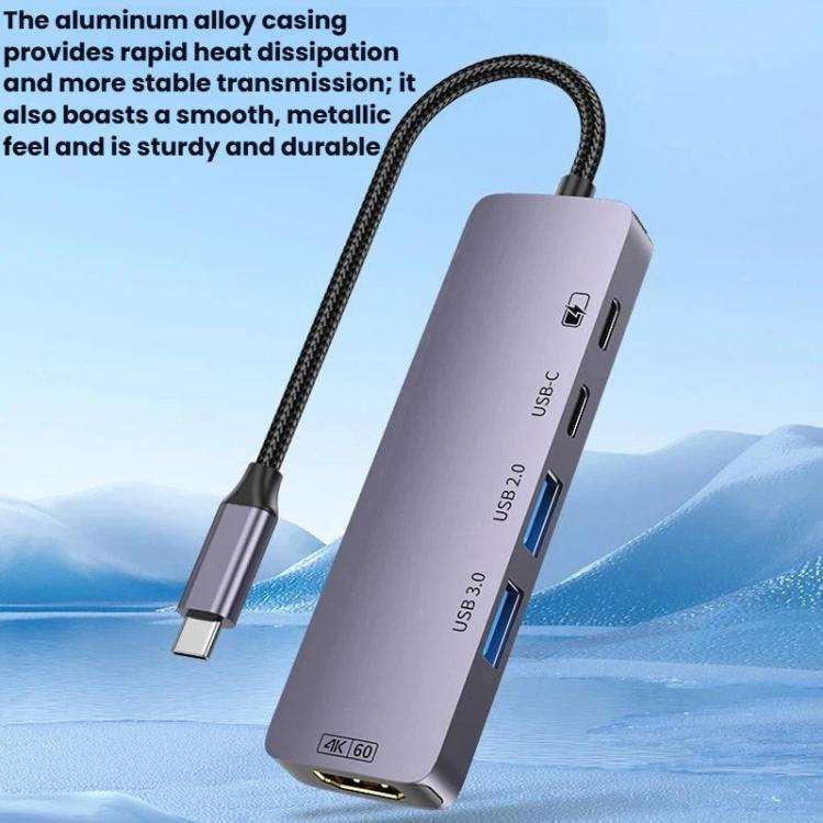 T615 Type-C 5 In 1 Docking Station HDMI 4K 60Hz Screen Mirroring Converter USB 3.0 Splitter Lapto...