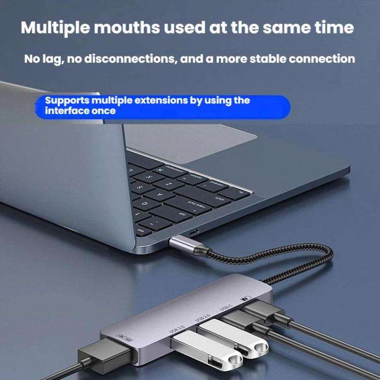 T615 Type-C 5 In 1 Docking Station HDMI 4K 60Hz Screen Mirroring Converter USB 3.0 Splitter Lapto...