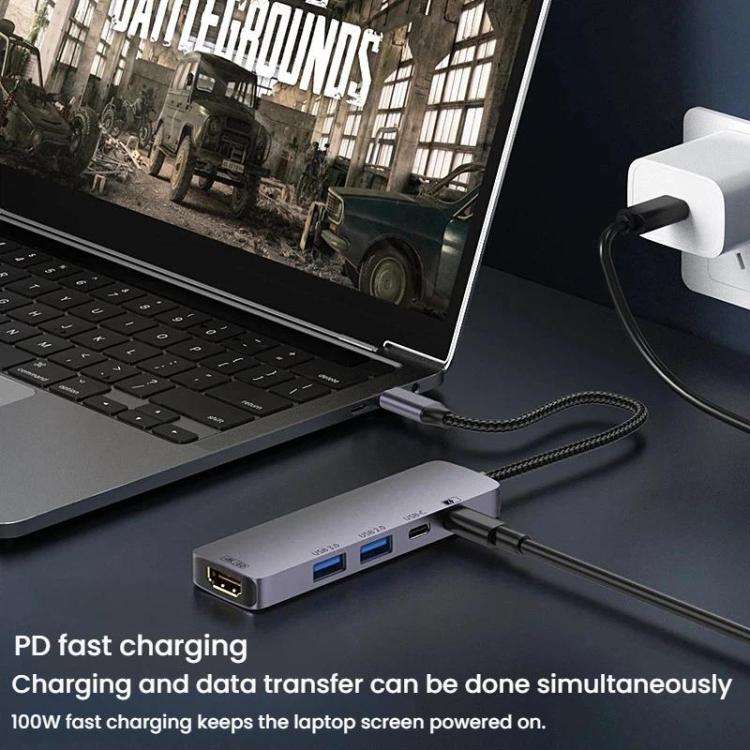 T615 Type-C 5 In 1 Docking Station HDMI 4K 60Hz Screen Mirroring Converter USB 3.0 Splitter Lapto...