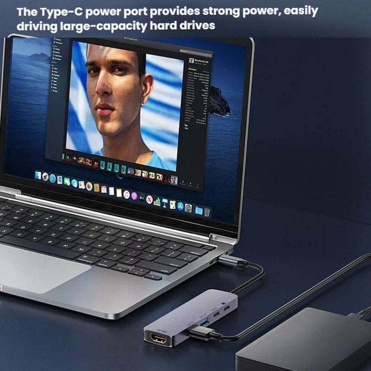 T615 Type-C 5 In 1 Docking Station HDMI 4K 60Hz Screen Mirroring Converter USB 3.0 Splitter Lapto...
