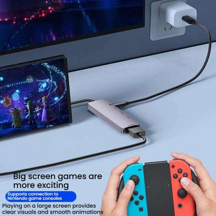 T615 Type-C 5 In 1 Docking Station HDMI 4K 60Hz Screen Mirroring Converter USB 3.0 Splitter Lapto...