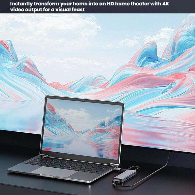T615 Type-C 5 In 1 Docking Station HDMI 4K 60Hz Screen Mirroring Converter USB 3.0 Splitter Lapto...