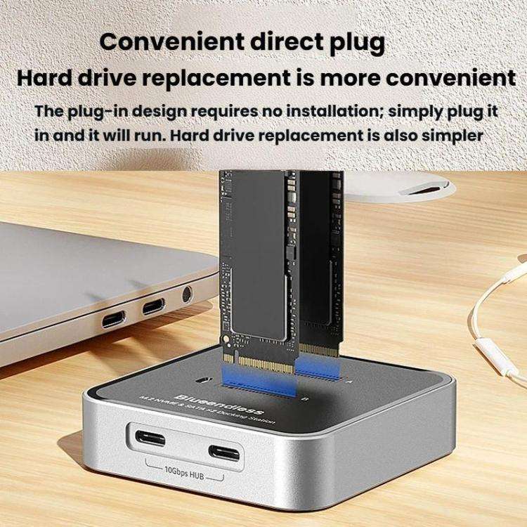 Blueendless SD09 Dual-Bay M.2 Dual-Protocol Drive Enclosure NVMe/SATA SSD Case UK Plug