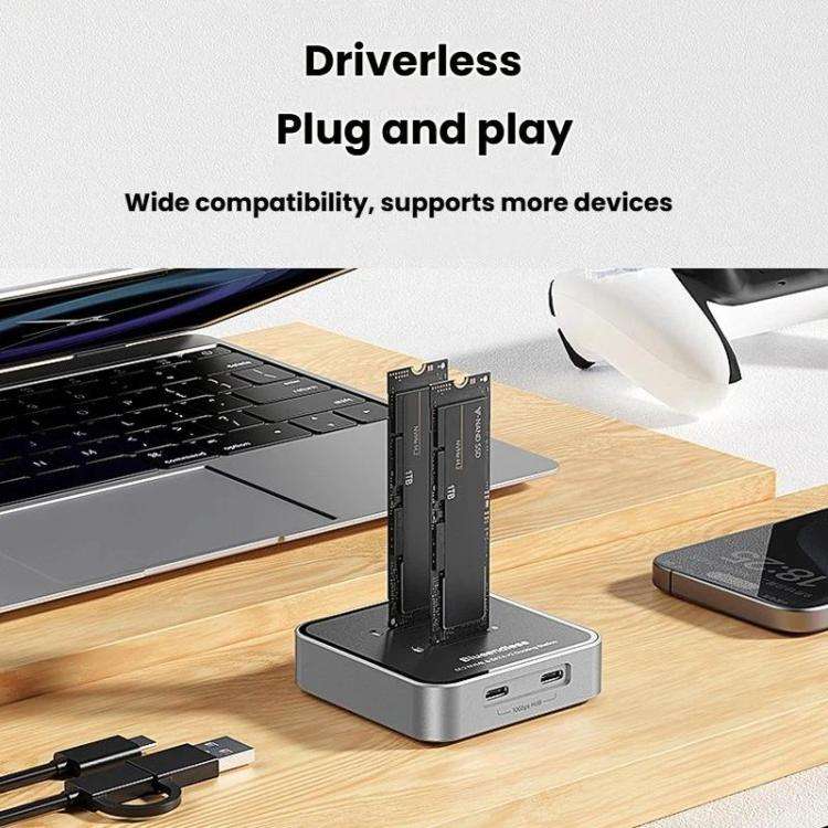Blueendless SD09 Dual-Bay M.2 Dual-Protocol Drive Enclosure NVMe/SATA SSD Case UK Plug