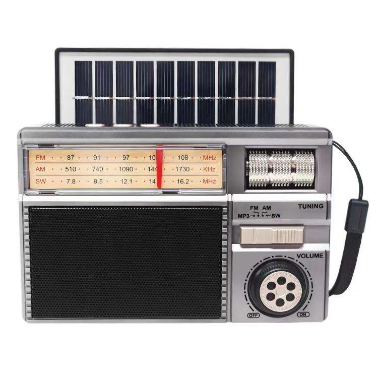 MD-979S Portable Solar Powered Bluetooth Speaker Multi-Function Outdoor Antenna Radio(Silver)