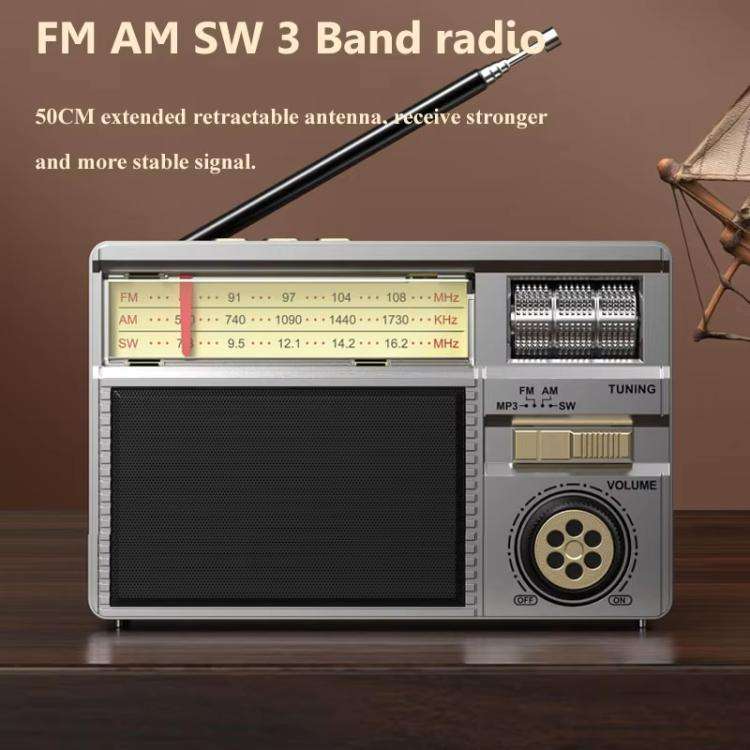 MD-979S Portable Solar Powered Bluetooth Speaker Multi-Function Outdoor Antenna Radio(Silver)