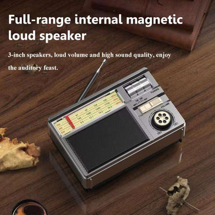 MD-979S Portable Solar Powered Bluetooth Speaker Multi-Function Outdoor Antenna Radio(Silver)