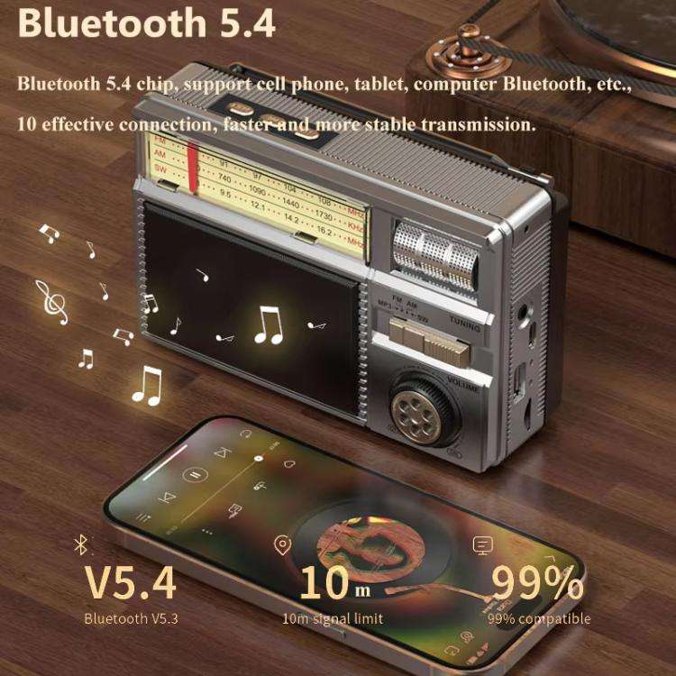 MD-979S Portable Solar Powered Bluetooth Speaker Multi-Function Outdoor Antenna Radio(Silver)