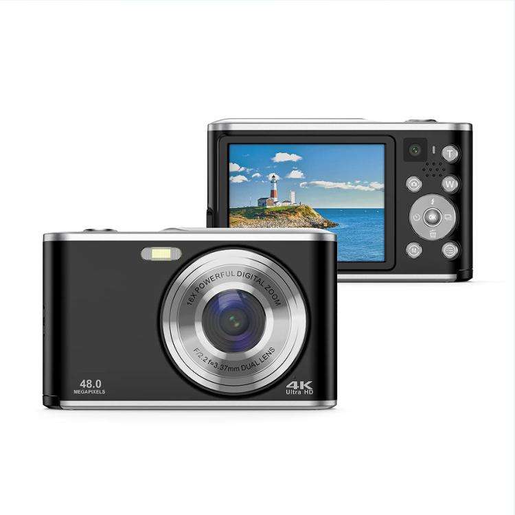 HD 4K Dual Lens Selfie Digital Camera Portable Card-Style CCD Student Camera, Color: Black