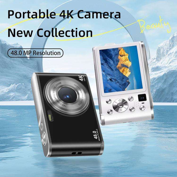 HD 4K Dual Lens Selfie Digital Camera Portable Card-Style CCD Student Camera, Color: Black