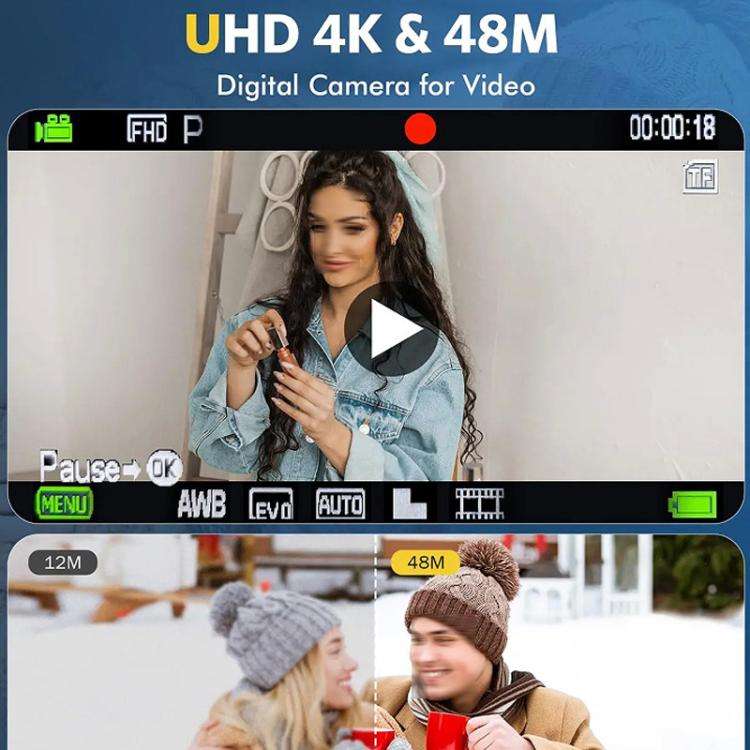 HD 4K Dual Lens Selfie Digital Camera Portable Card-Style CCD Student Camera, Color: Black
