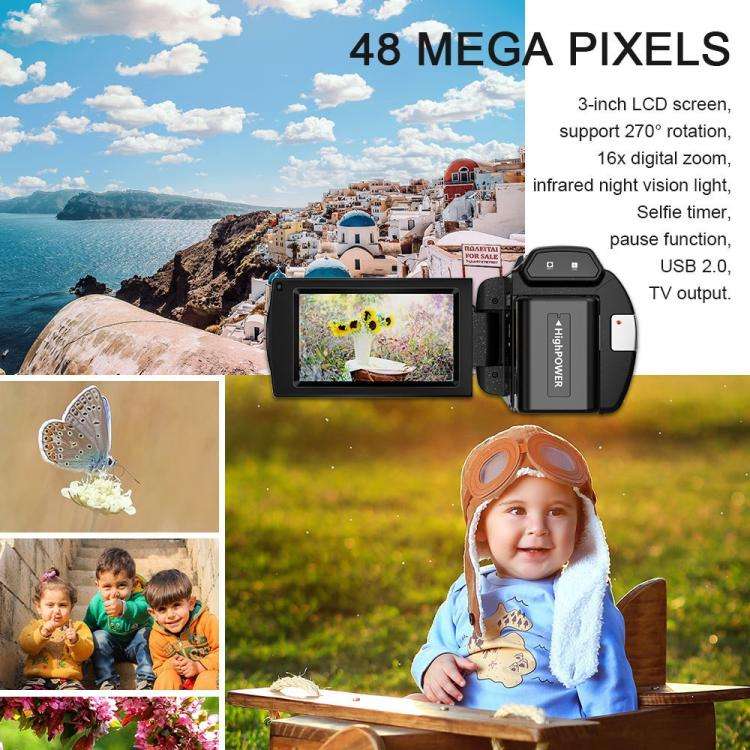 HD 4K Handheld Digital Camcorder With Electronic Image Stabilization For Outdoor Sports, US Plug,...
