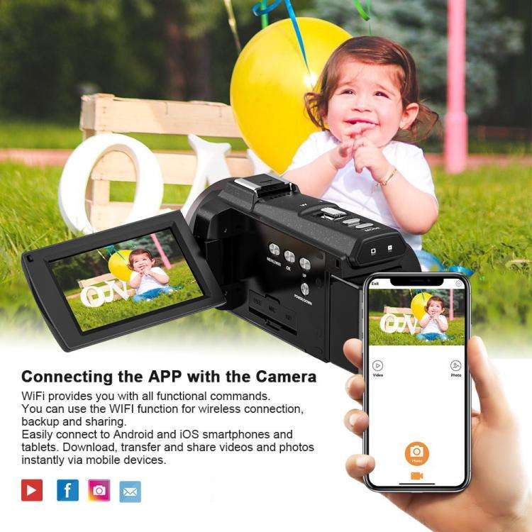 HD 4K Handheld Digital Camcorder With Electronic Image Stabilization For Outdoor Sports, US Plug,...