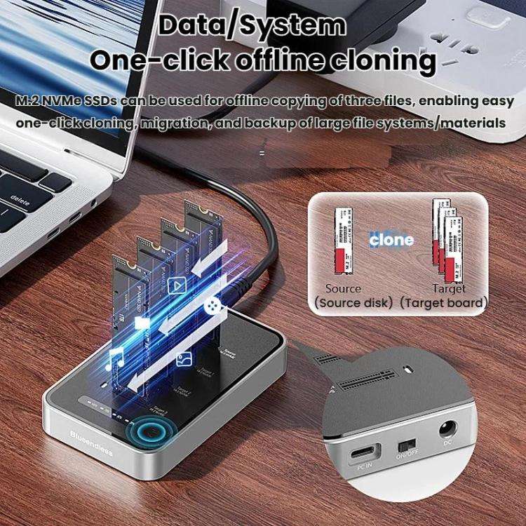 Blueendless DB2804NA Four-Bay NVMe Drive Enclosure M.2 1 To 3 Cloning Copying Device External SSD...