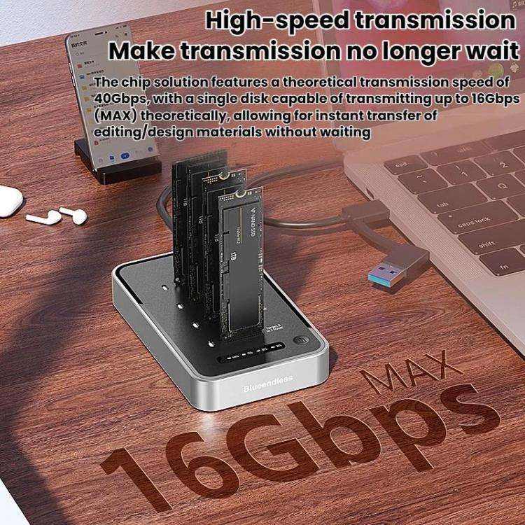 Blueendless DB2804NA Four-Bay NVMe Drive Enclosure M.2 1 To 3 Cloning Copying Device External SSD...