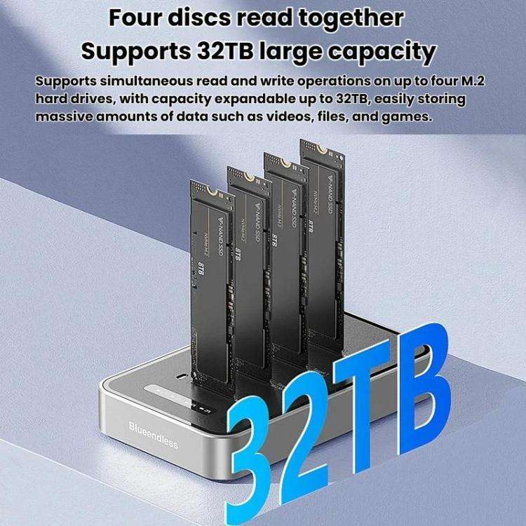 Blueendless DB2804NA Four-Bay NVMe Drive Enclosure M.2 1 To 3 Cloning Copying Device External SSD...