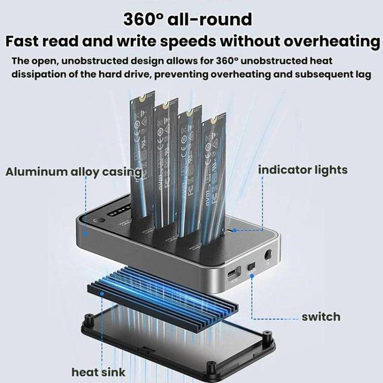 Blueendless DB2804NA Four-Bay NVMe Drive Enclosure M.2 1 To 3 Cloning Copying Device External SSD...