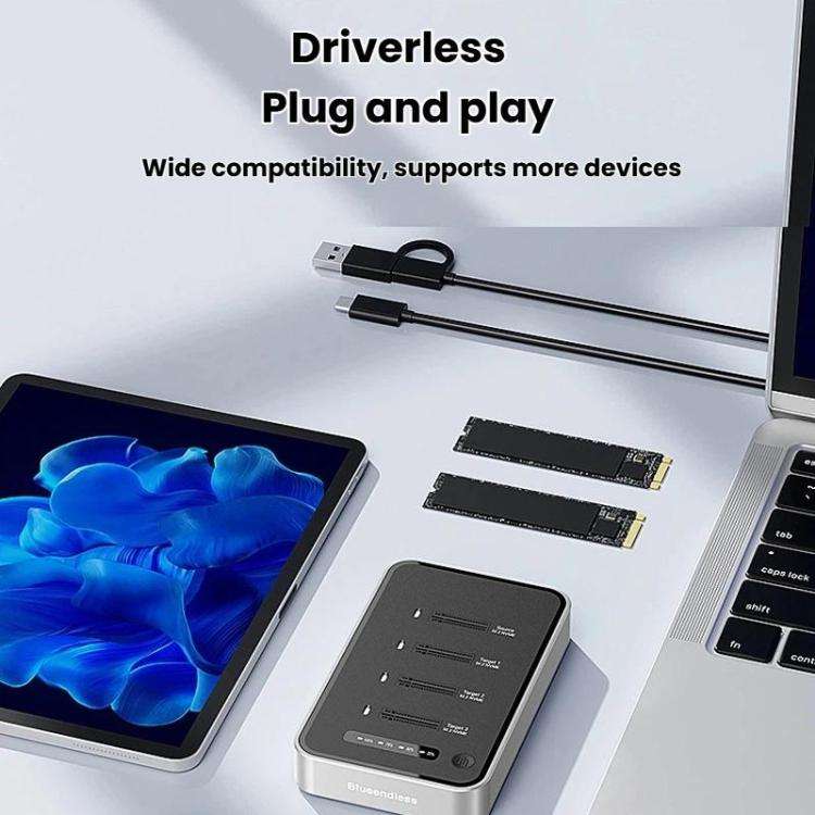 Blueendless DB2804NA Four-Bay NVMe Drive Enclosure M.2 1 To 3 Cloning Copying Device External SSD...
