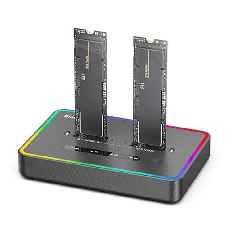 Blueendless SD07 M.2 Dual-Bay Hard Drive Enclosure NVMe Offline Cloning Device, Spec: With RGB Li...