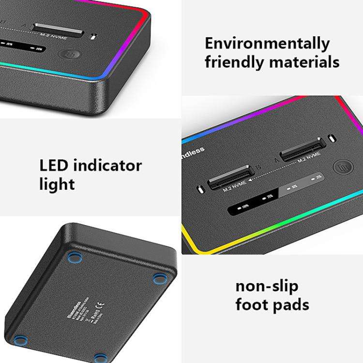 Blueendless SD07 M.2 Dual-Bay Hard Drive Enclosure NVMe Offline Cloning Device, Spec: With RGB Li...