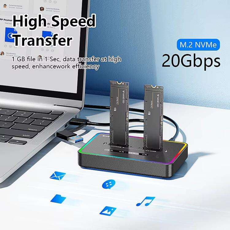 Blueendless SD07 M.2 Dual-Bay Hard Drive Enclosure NVMe Offline Cloning Device, Spec: Without RGB...