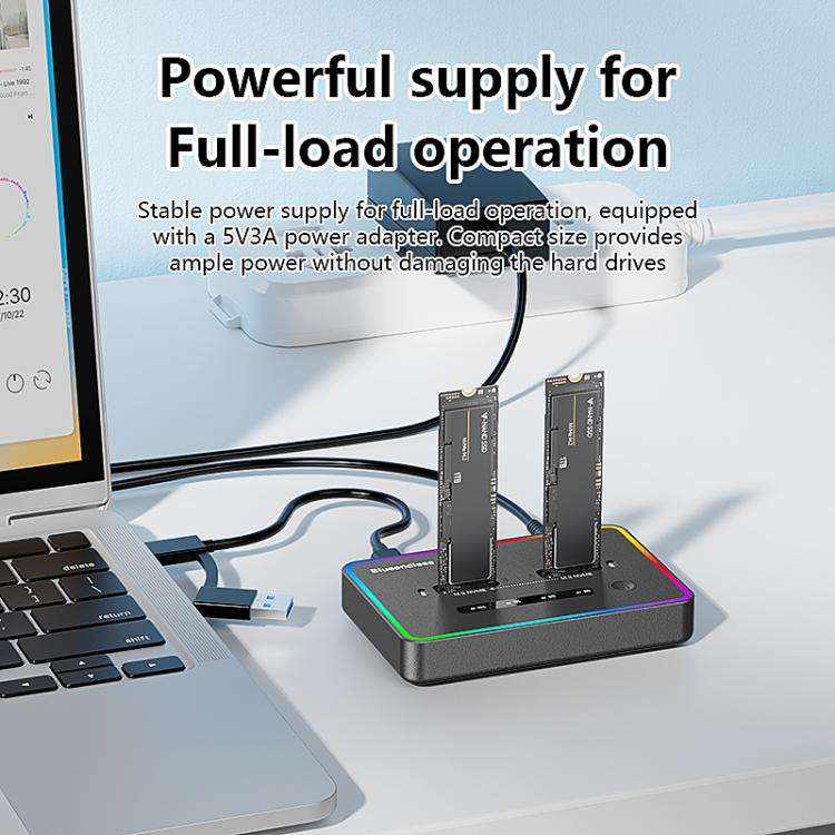 Blueendless SD07 M.2 Dual-Bay Hard Drive Enclosure NVMe Offline Cloning Device, Spec: With RGB Li...