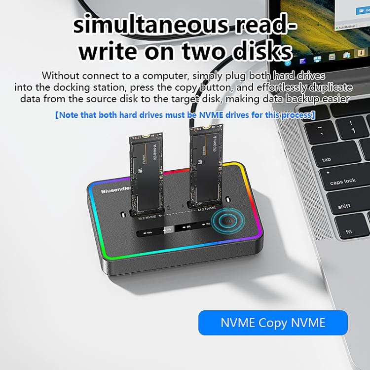Blueendless SD07 M.2 Dual-Bay Hard Drive Enclosure NVMe Offline Cloning Device, Spec: Without RGB...
