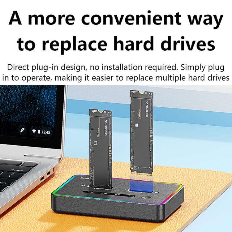 Blueendless SD07 M.2 Dual-Bay Hard Drive Enclosure NVMe Offline Cloning Device, Spec: Without RGB...