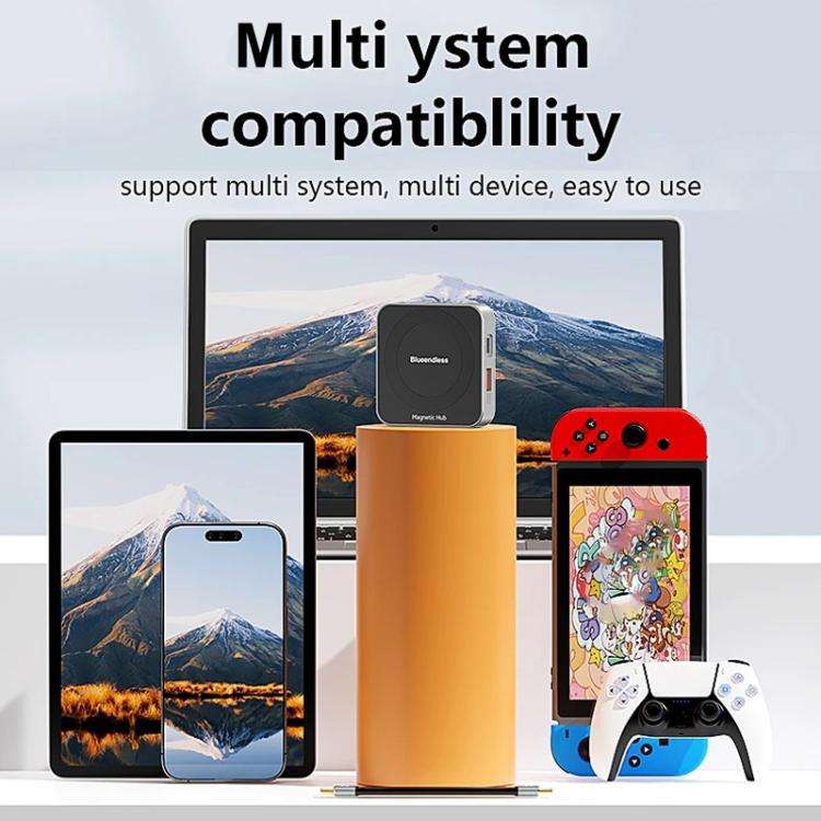 Blueendless MC710 7 Ports Magnetic Type-C Dock HUB 4K 60Hz HD USB3.2 Splitter Phone Tablet Adapter